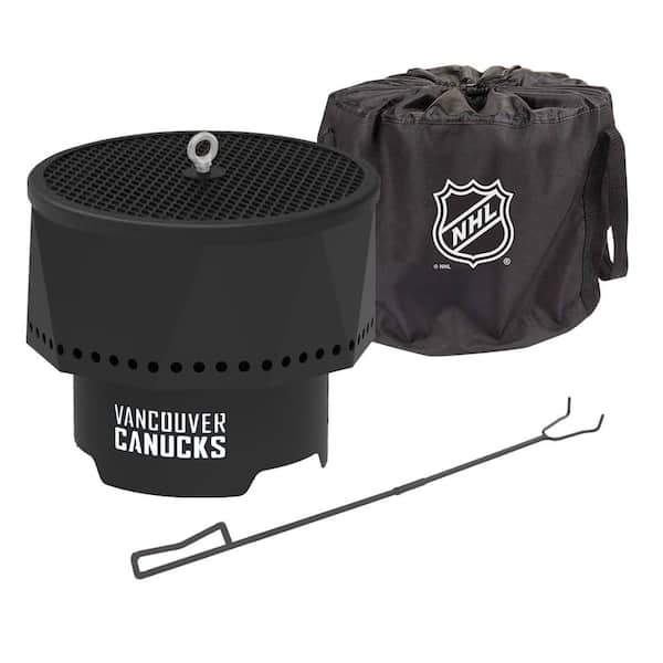 BLUE SKY OUTDOOR LIVING The Ridge NHL 15.7 in. x 12.5 in. Round Steel Wood Pellet Portable Fire Pit with Spark Screen, Poker - Vancouver Canucks