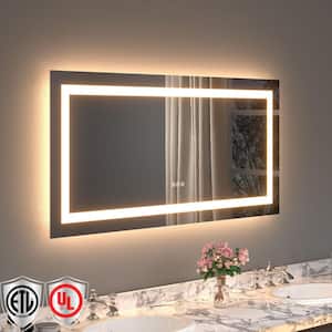 28 in. W x 60 in. H Rectangular Frameless Anti-Fog LED Light Wall Bathroom Vanity Mirror with Backlit and Front Light