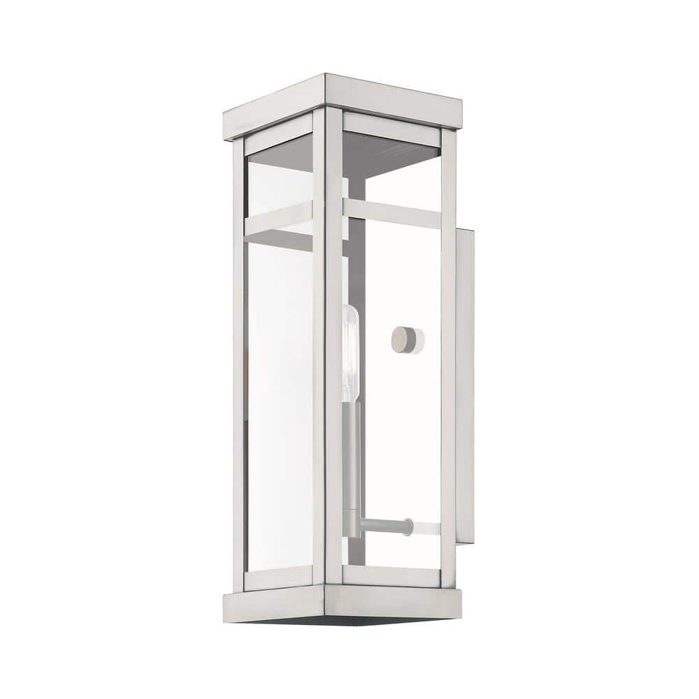 Brushed Nickel Lantern Sconce with Clear Glass - Dimmable, Direct Wired