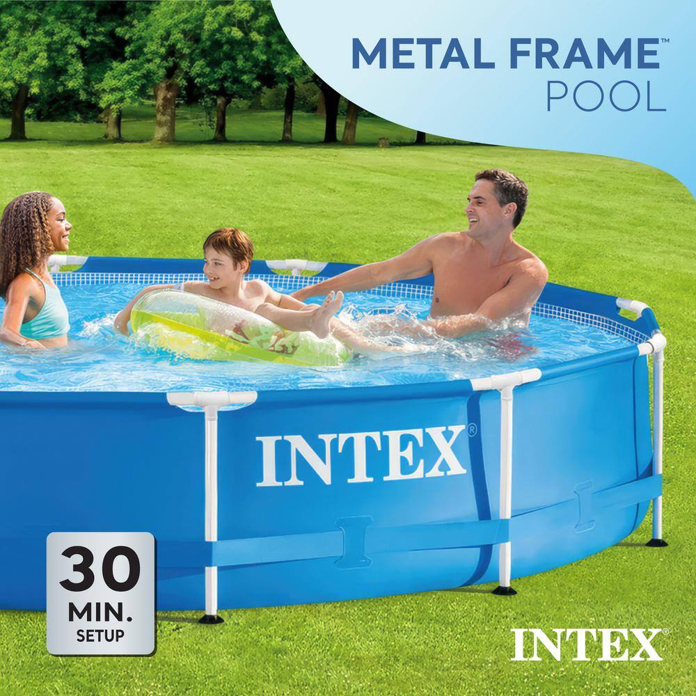 Intex 12 ft Round Blue Metal Frame Above Ground Pool