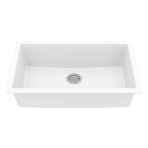 QU- 812 Quartz 32.5 in. Large Single Bowl Undermount Kitchen Sink in White