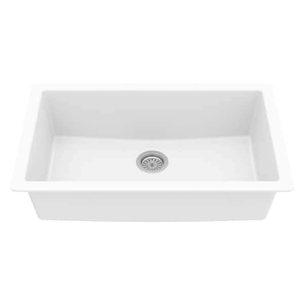 QU- 812 Quartz 32.5 in. Large Single Bowl Undermount Kitchen Sink in White