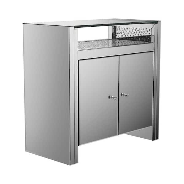 Benjara Regi Silver Mirrored Sideboard Buffet Console Cabinet with 2 Doors