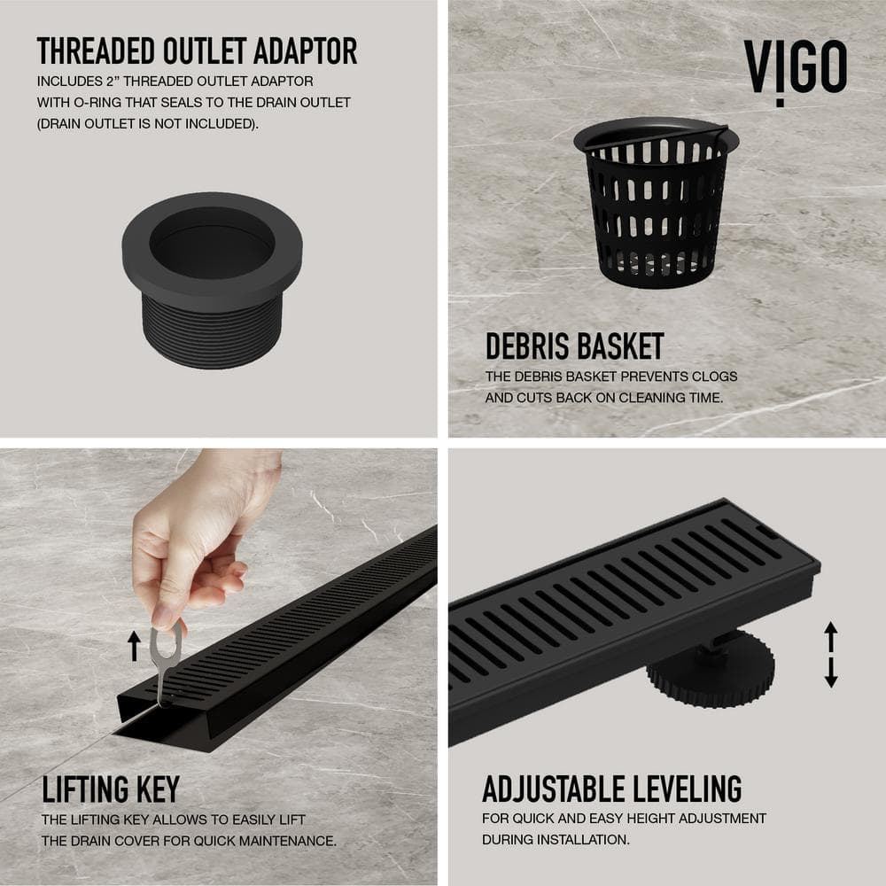 Elan 24" Matte Black Rectangular Linear Shower Drain