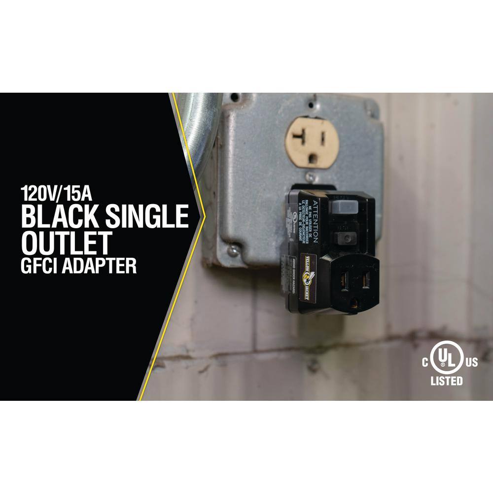 Black 120V 15A Single Outlet GFCI Adapter with Manual Reset