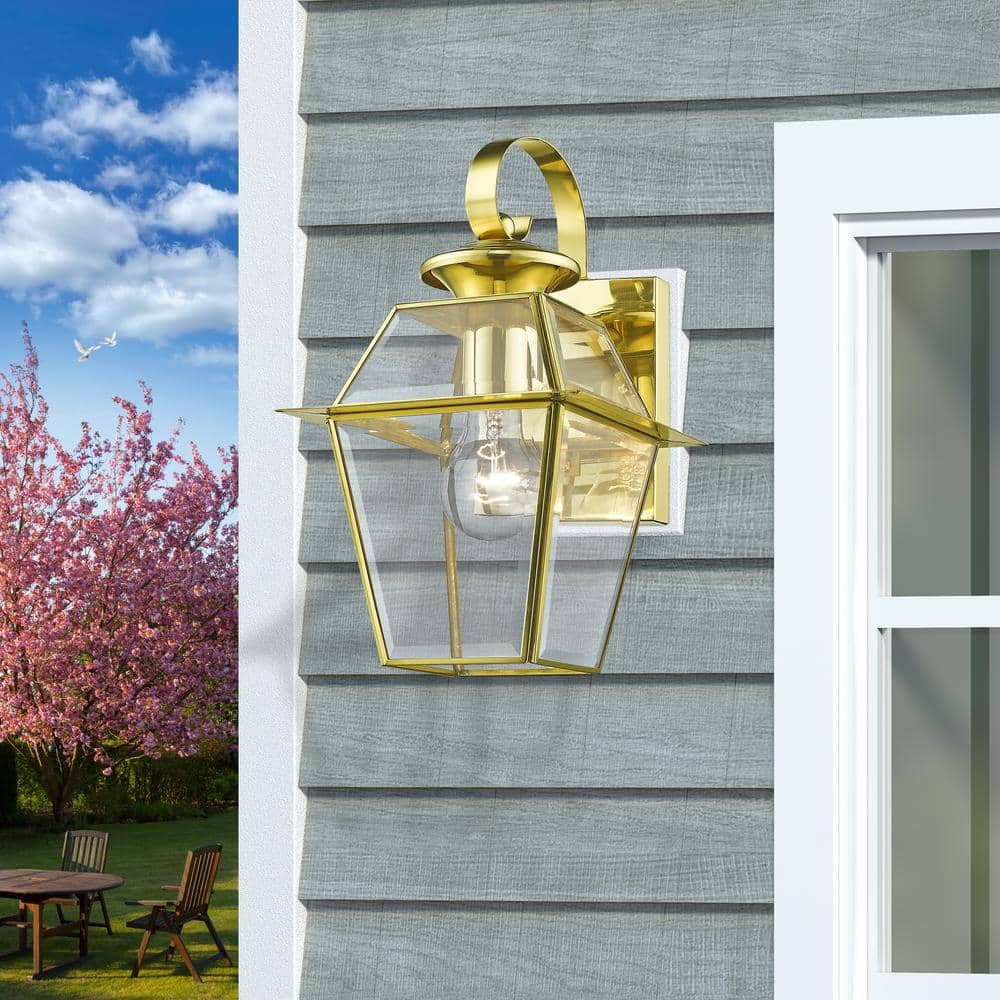 Elegant Westover Outdoor Wall Lantern in Polished Brass with Clear Glass