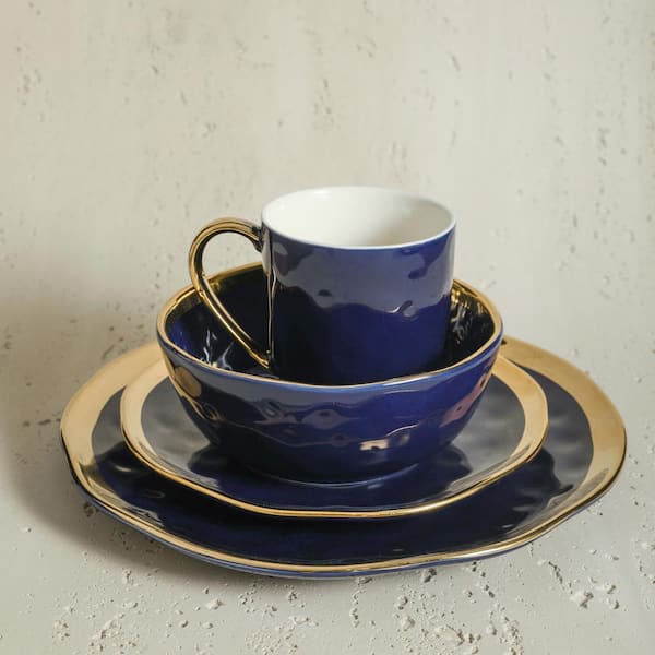 Stone Lain Florian 32-Piece Dinnerware Set Porcelain, Service For 8, Navy Blue