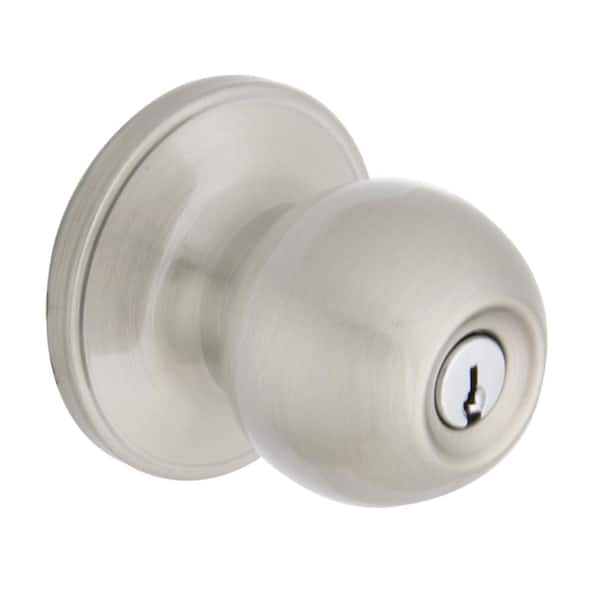 Defiant Ball Satin Nickel Keyed Entry Door Knob