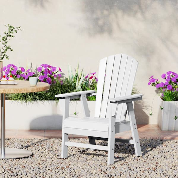 Altura Outdoor Patio Fade Resistant HDPE Plastic Adirondack Style Dining Chair with Arms in White