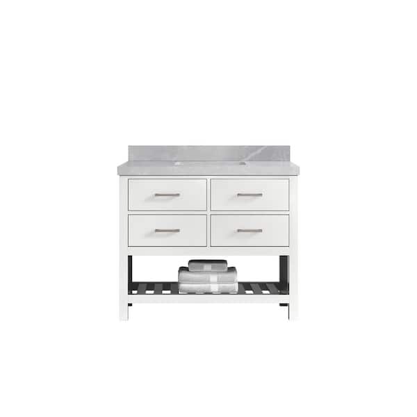 Willow Collections Parker 42 in. Single Sink Freestanding White Bath Vanity with Pearl Light Gray Qt. Top Unassembled