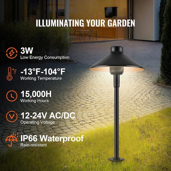 12-Pack Low Voltage Black 3-Watt 210 Lumens 12-Volt 24VAC/DC Outdoor LED Walkway Lights Waterproof Landscape Path Lights