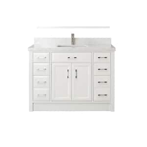 Calais 48 in. W x 22 in. D Vanity in White with Engineered Marble Vanity Top in White with White Basin