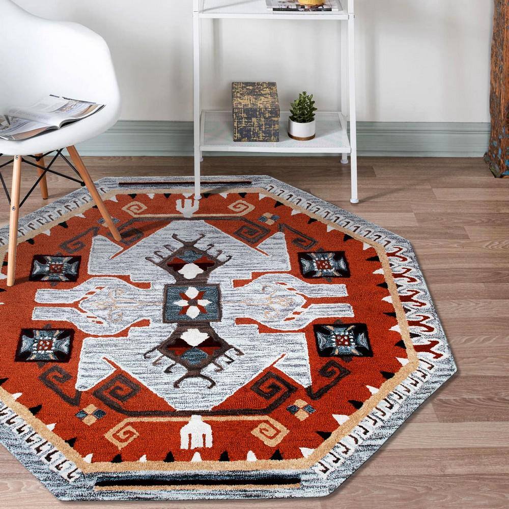 Handmade Gray Wool Southwestern Round Tufted Rug, 6 ft