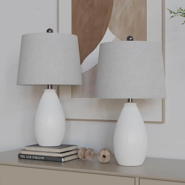 Sacramento 22 .25 in. White Ceramic Dimmable Table Lamp with White Shade (Set of 2)