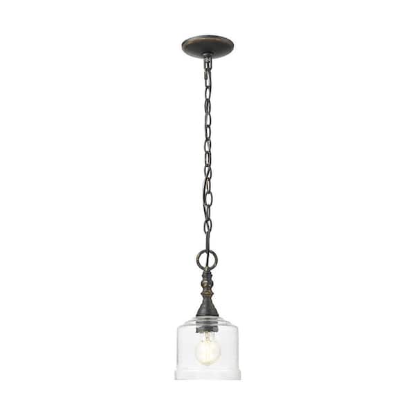 Keating 100-Watt 1 Light Antique Ivory Shaded Mini Pendant Light with Hammered Water Glass Shade