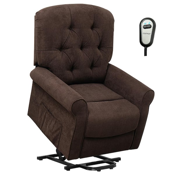 Costway Brown Power Lift Recliner Chair Sofa for Elderly w/Side Pocket and Remote Control