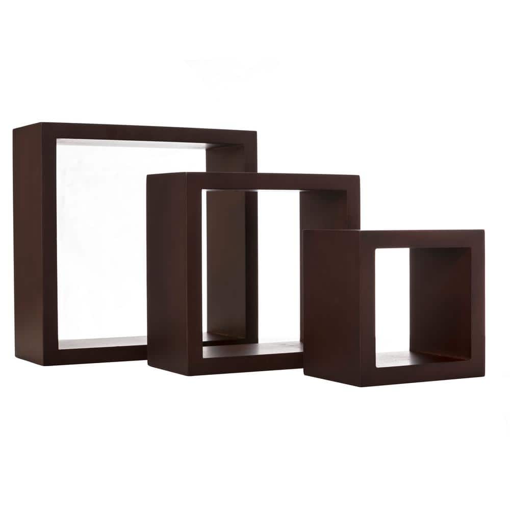 Modern Java Cubbi Floating Wall Shelves in Rich Brown MDF