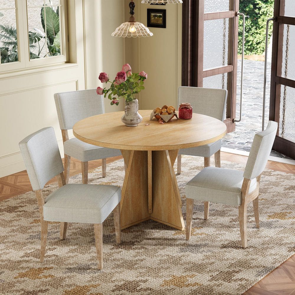 Wood Round Dining Table Hidden Chairs 5-Piece Wood Round
