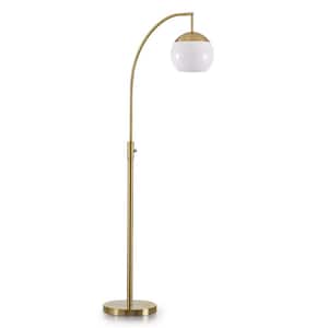 Metro 66 in. Brushed Brass 1-Light LED Dimmable Globe Arc Floor Lamp with White Glass Shade and LED Vintage Bulb