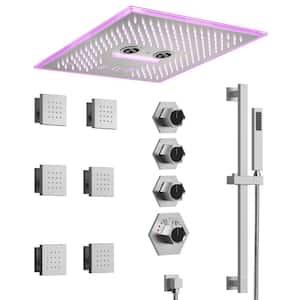 16 in. Square Aurora Shower System 17-Spray Dual Ceiling Mount Fixed and Handheld Shower Head 2.5 GPM in Brushed Nickel