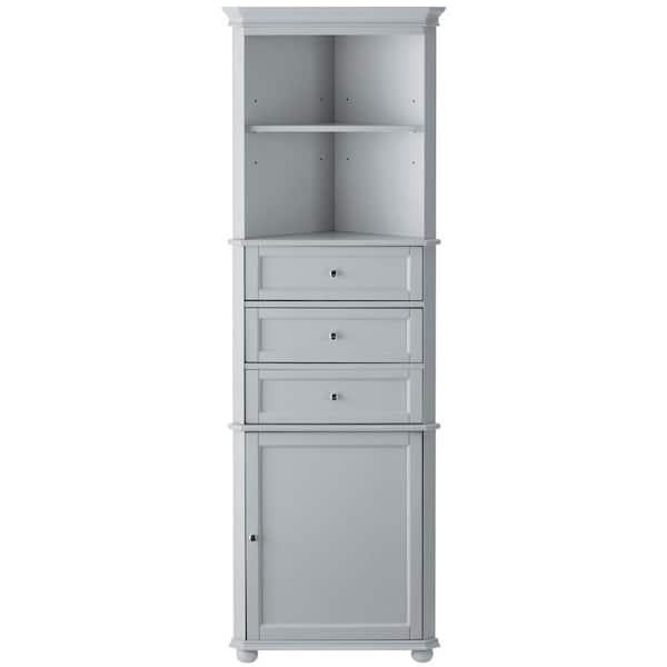 Hampton Harbor 23 in. W x 13 in. D x 68 in. H Gray Freestanding Linen Cabinet