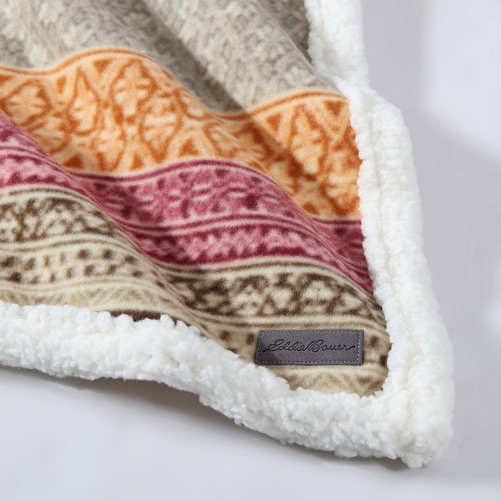 Cozy Sherpa-Fleece Reversible Throw Blanket, 50" x 60", Khaki