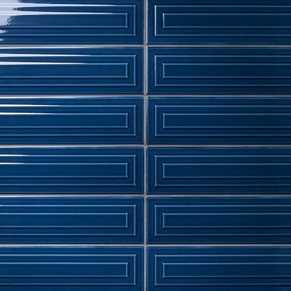 Ivy Hill Tile Colorwave Framed Nautical Blue 4.43 in. x 17.62 in. Polished Crackled Ceramic Wall Tile (7.08 Sq. Ft./Case)
