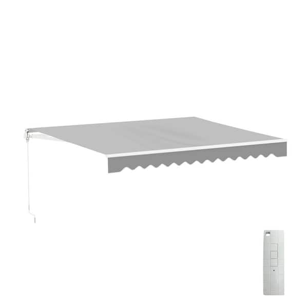 12 ft. Caribbean Polyester Motorized Retractable Patio Awning 10 ft. Projection in Silver Gray