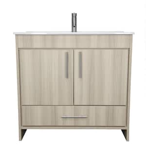Pacific 36 in. x 18 in. D Bath Vanity in Ash Gray with Ceramic Vanity Top in White with White Basin