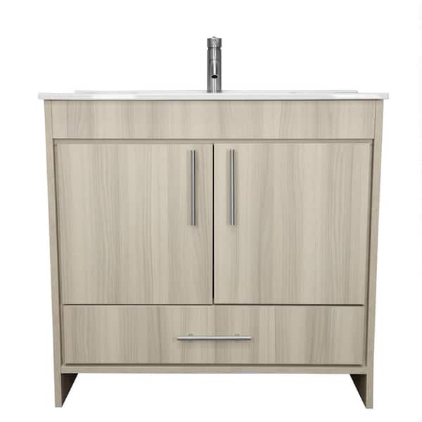 VOLPA USA AMERICAN CRAFTED VANITIES Pacific 36 in. x 18 in. D Bath Vanity in Ash Gray with Ceramic Vanity Top in White with White Basin