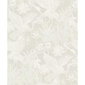 57.5 sq. ft. Daylight Marsh Cranes Nonwoven Paper Unpasted Wallpaper Roll