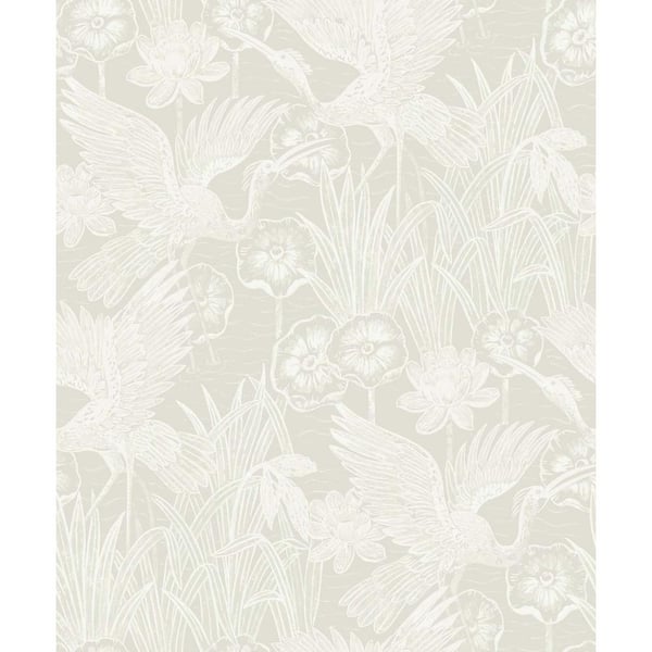 Seabrook Designs 57.5 sq. ft. Daylight Marsh Cranes Nonwoven Paper Unpasted Wallpaper Roll