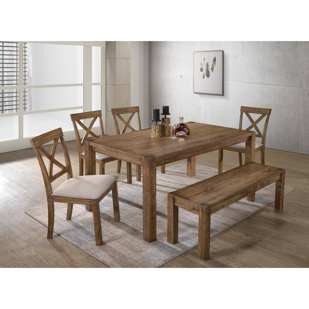 Antique Natural Oak 60" Reclaimed Wood Dining Table Seats 6