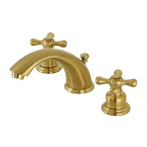Victorian 2-Handle 8 in. Widespread Bathroom Faucets with Plastic Pop-Up in Brushed Brass