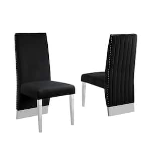 Omar Black Velvet Chrome Legs Dining Chairs (Set of 2)