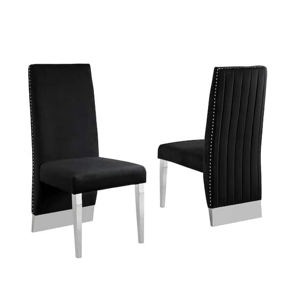 Best Quality Furniture Omar Black Velvet Chrome Legs Dining Chairs (Set of 2)
