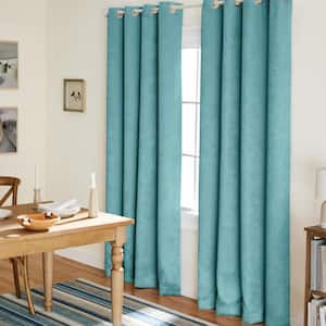 Lustre Teal Solid Woven Room Darkening Grommet Top Curtain, 52 in. W x 96 in. L (Set of 2)