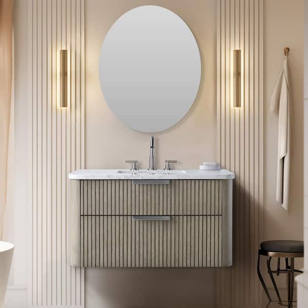 Warren 36 in. W Floating Bath Vanity in Vintage Gray, Engineered Stone Top in Arabescato and White Sink