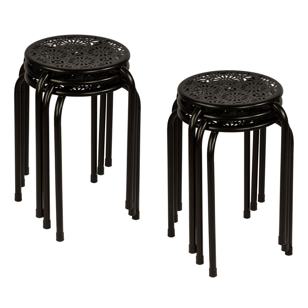 Atlantic 11.5 in. x 17.5 in. x 11.5 in. Daisy Black Stackable Stool (6Pack) 78050339 The Home