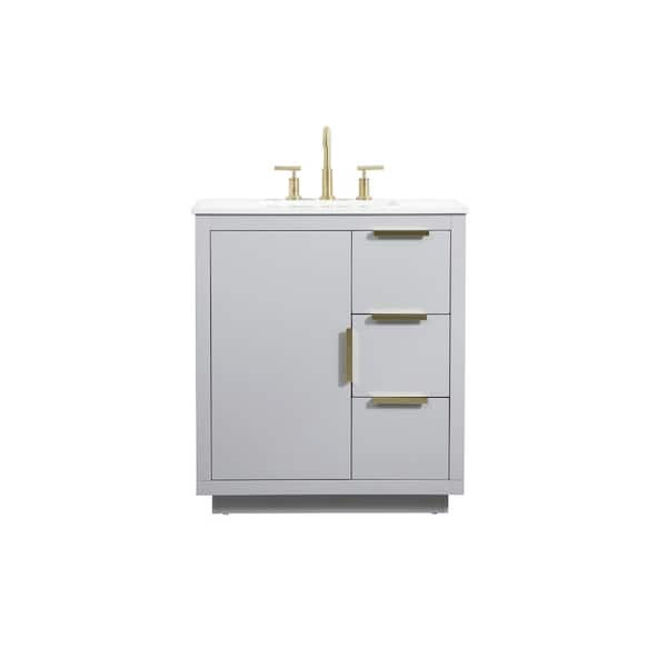 Unbranded Simply Living 30 in. W x 19 in. D x 34 in. H Bath Vanity in Grey with Calacatta White Engineered Marble Top