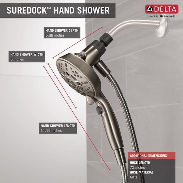 SureDock 7-Spray 5 in. Single Wall Mount Handheld H2Okinetic Shower Head in SpotShield Brushed Nickel SureDock 7-Spray 5 in. Single Wall Mount Handheld H2Okinetic Shower Head in SpotShield Brushed Nickel