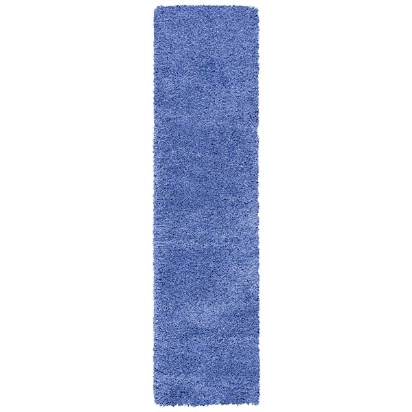 California Shag 2 ft. x 13 ft. Periwinkle Solid Flokati Runner Rug