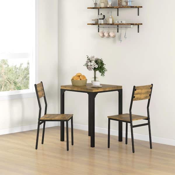 3 Piece Dining Table Space Saving Kitchen Table Set Brown (Set for 2)