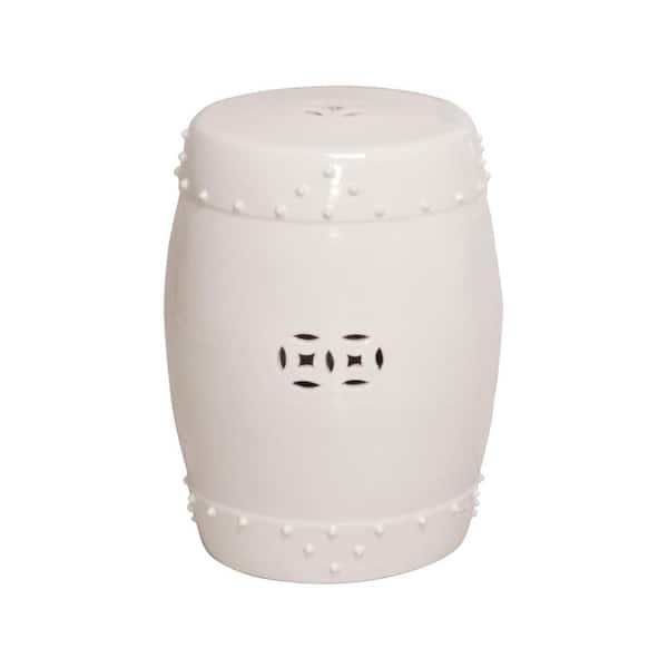 Emissary Drum 18.5 in. H White Round Ceramic Garden Stool