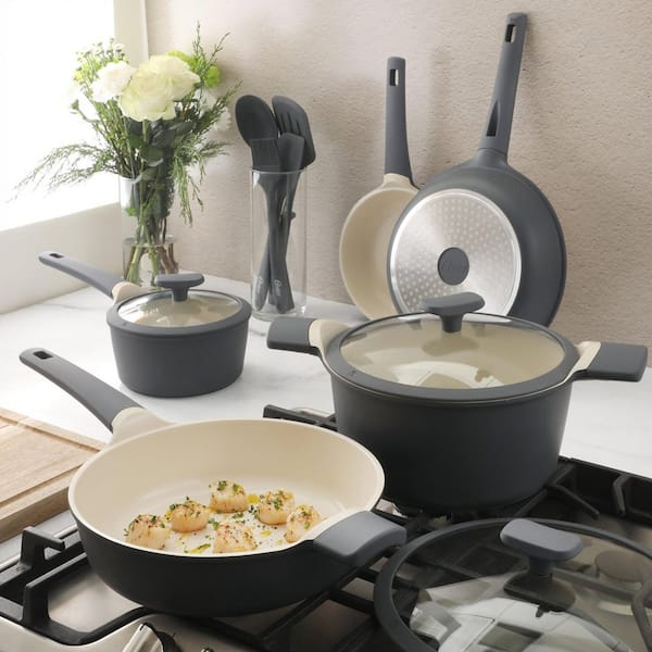 Rooney 12 Piece Cast Aluminum Ceramic Nonstick Cookware Set in Grey