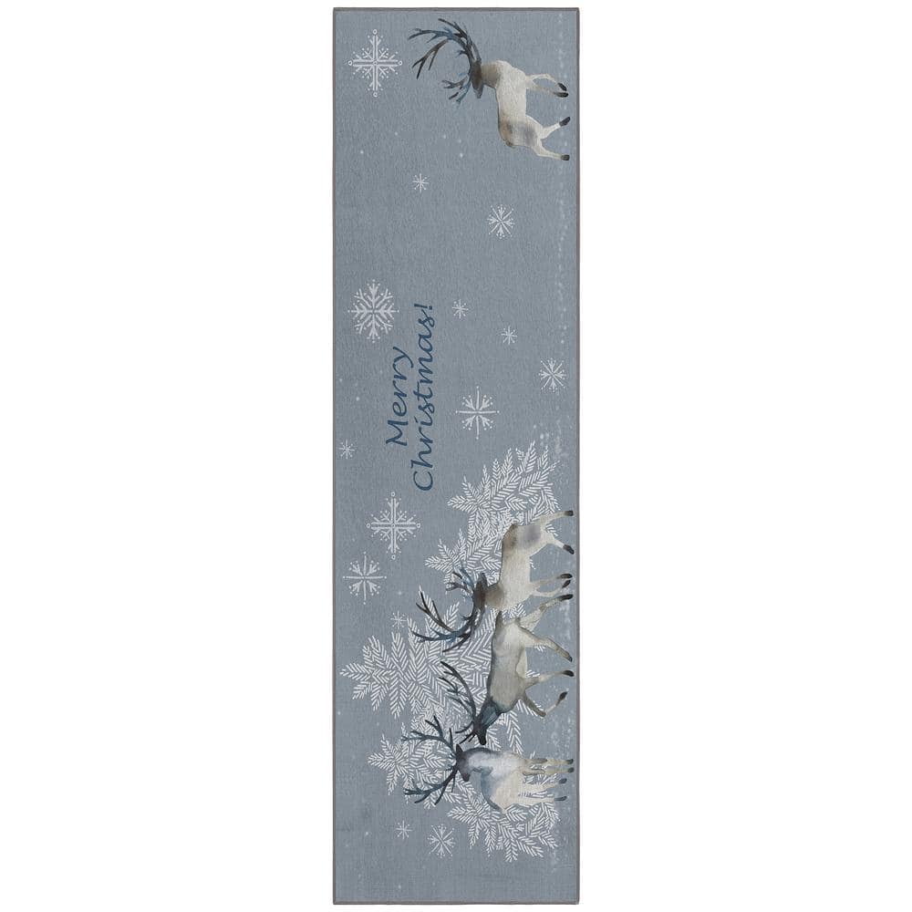 Cozy Winter Gray 2 ft. 3 in. x 7 ft. 6 in. Indoor/Outdoor Washable Area Rug