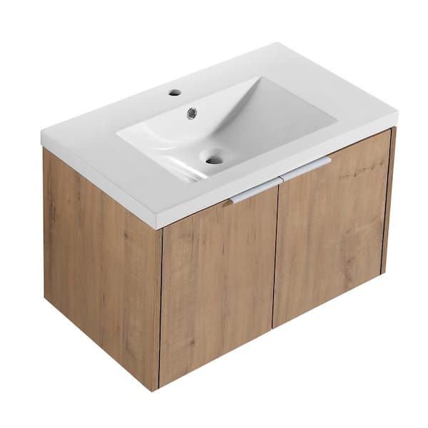 JimsMaison 30 in. W x 18 in. D x 20 in. H Bath Vanity Set in Imitative Oak with Ceramic Vanity Top in White with White Basin