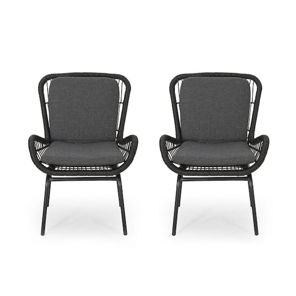 Unbranded Grey Iron Plastic Outdoor Lounge Chair with Grey Cushions