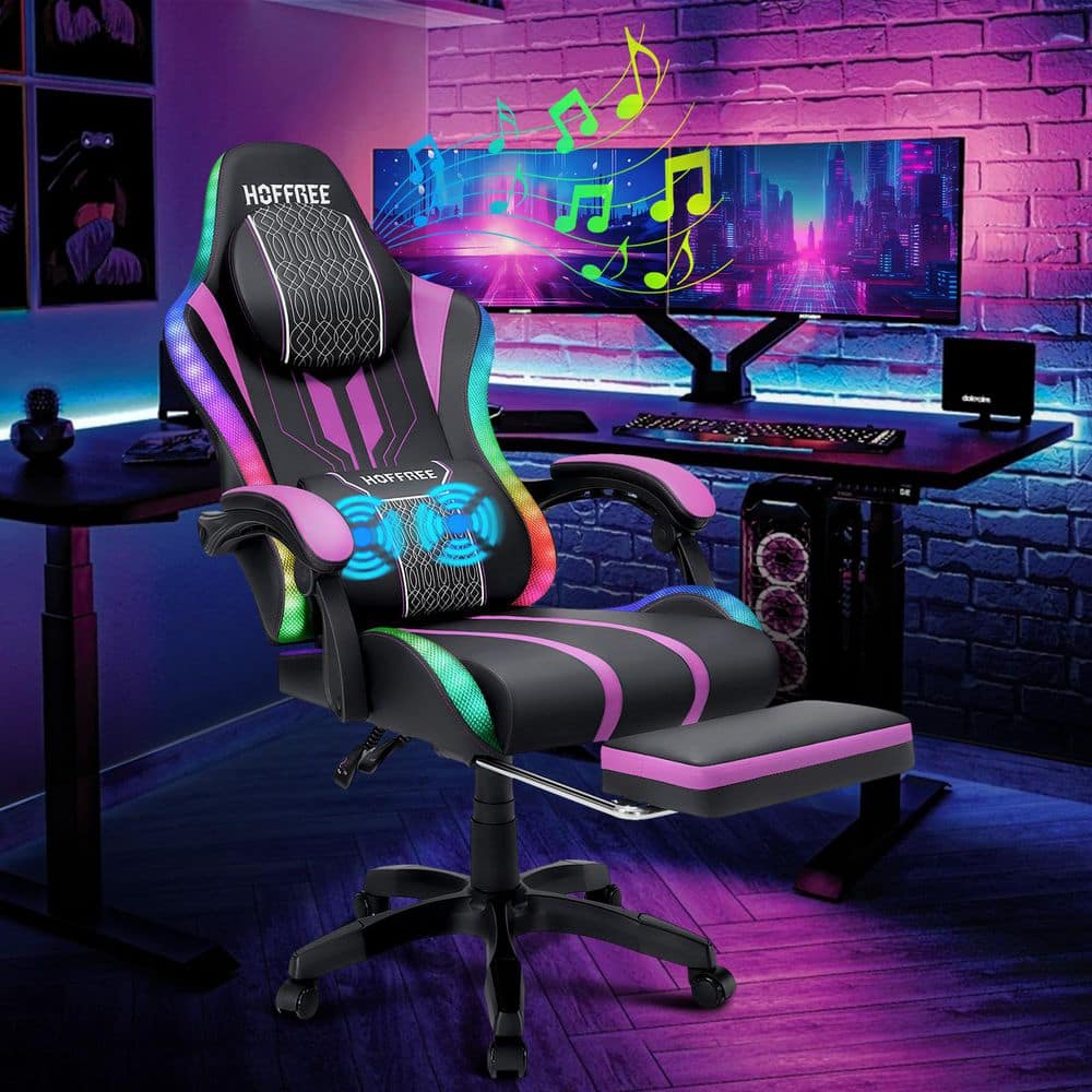 Hoffree Faux Leather Massage Ergonomic Gaming Chair Big and Tall