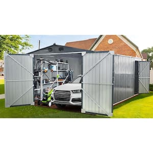 20 ft. W x 13 ft. D Metal Outdoor Metal Storage Shed with Steel Frame, Lockable, Covers 260 sq. ft. Backyard, Gray